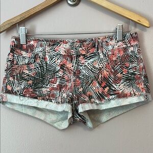 Guess Tropical Print Low Rise Jean Short Sz 26" Raw Hem Summer Beach Pink Y2K